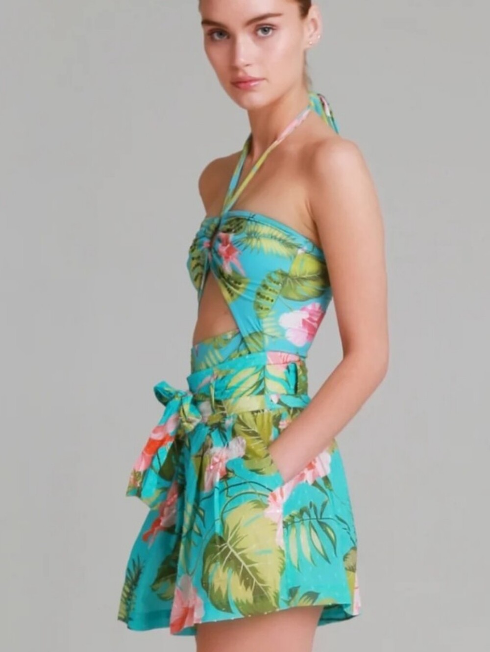 Alla Berman Tropical Print Ulla Paper Bag Shorts Size Small